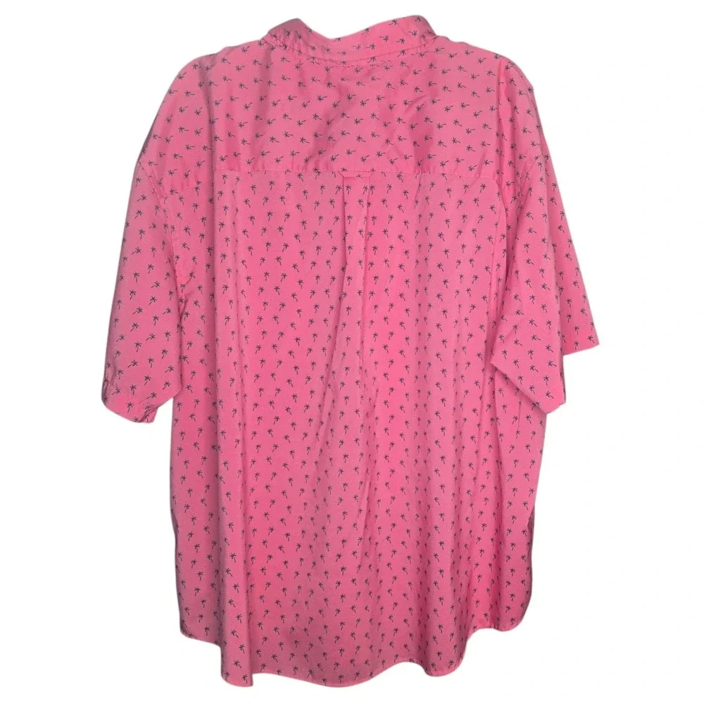 IZOD‎ Button Down Short Sleeve Palm Tree Print Shirt Pink Casual Mens 2XL
